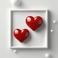 Two red hearts in a white frame on a white background photo
