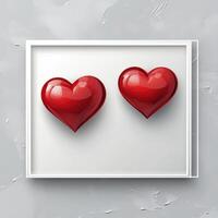 Two red hearts in a white frame on a gray background photo