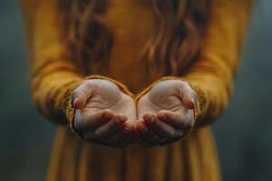 Closeup of woman hands on blurred background photo
