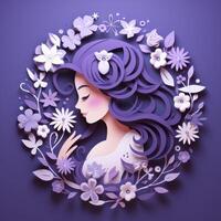 Beautiful girl with flowers and butterflies in paper cut style photo