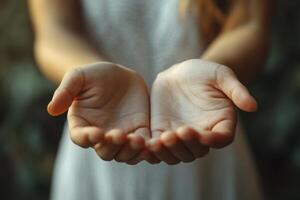 A woman holding her hands out in front of her photo