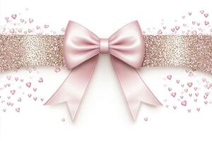 Pink bow and ribbon with hearts on a white background photo