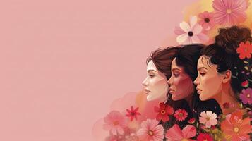 women's face with flowers on a pink background. photo
