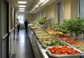 A fresh salad bar with various toppings, perfect for a healthy lunch. photo