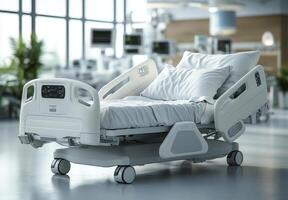 A Modern Hospital Bed Ready for a Patient. photo