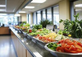Fresh Salad Bar with Various Toppings and Greens photo