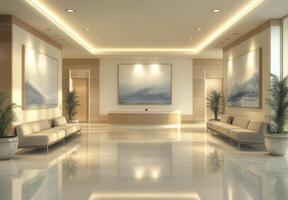 Modern Lobby Design with Minimalist Decor and Natural Light photo