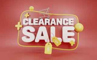 3D icon clearance sale with a shopping cart and price tags, perfect for retail and e-commerce promotions. photo