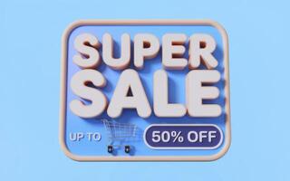 3D icon of a Super Sale with discounts up to 50 off, perfect for online shops and marketing. photo