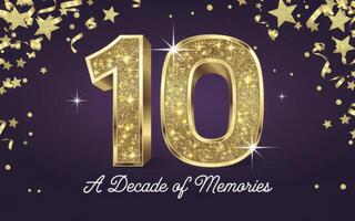 Mark a significant 10-year milestone with this elegant golden 10 against a festive backdrop photo