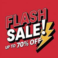 Flash sale up to 70 off with electricity icon on red background photo
