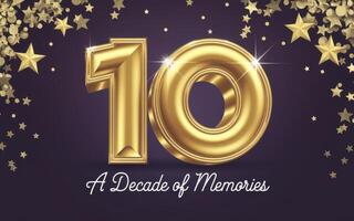 Mark a significant 10 year milestone with this elegant golden 10 against a festive backdrop photo