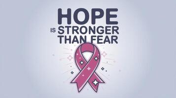 Breast Cancer Awareness Month. Pink Ribbon with text on blue background photo