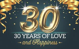 Anniversary 30th celebration design, with golden number and sparkling confetti photo