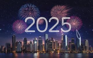 new year celebration 2025 on city background photo