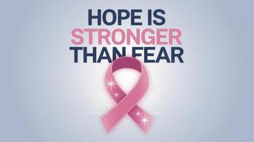 Breast Cancer Awareness Month. Pink Ribbon with text on blue background photo