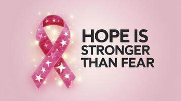Breast Cancer Awareness Month. Pink Ribbon with text on pink background photo