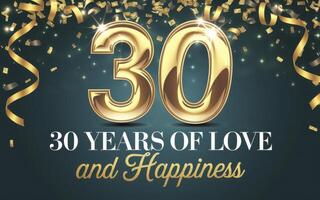 Anniversary 30th celebration design, with golden number and sparkling confetti photo
