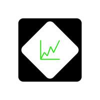 A black and white icon with a graph on it vector