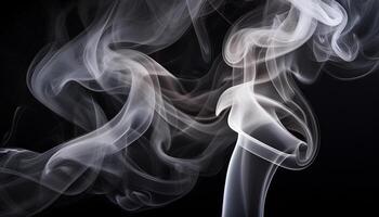 Ethereal wisps of smoke swirl against a dark background, creating intricate patterns and a sense of fluid motion. photo