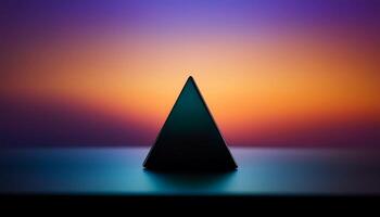Minimalist pyramid silhouette set against a vibrant gradient background with soft hues of orange, purple, and blue, creating a modern abstract composition. photo