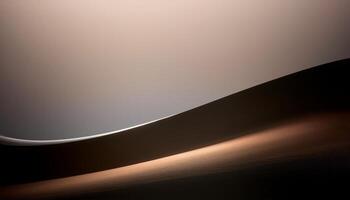 A minimalist view of sand dunes with smooth curves and soft lighting, creating a serene and abstract desert landscape. photo