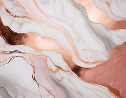Elegant abstract marble texture with flowing rose gold and pastel pink veins, creating a luxurious and modern design pattern. photo