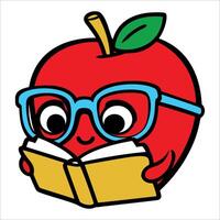 An apple with glasses reading a book vector