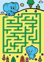 Maze for kids with elephants and a tree vector