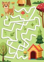 A maze game with a dog and a house vector