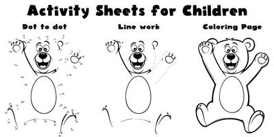 Activity sheets for children to color and draw vector