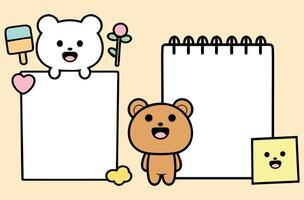 A teddy bear and a note pad with a heart vector