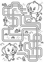 A maze coloring page with two elephants and a maze vector