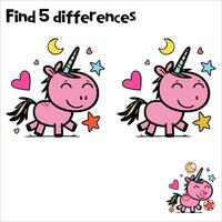 Find 5 differences between two unicorns vector