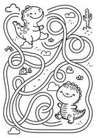 A coloring page with a dinosaur and a maze vector