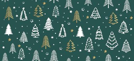 Christmas tree pattern on blue background, Hand drawn illustrations. vector