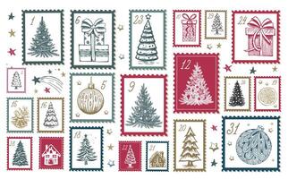 Advent calendar on white, hand drawn illustrations. vector