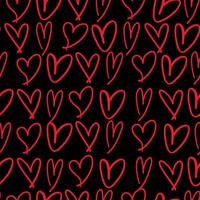 seamless pattern on black with red doodle hearts vector