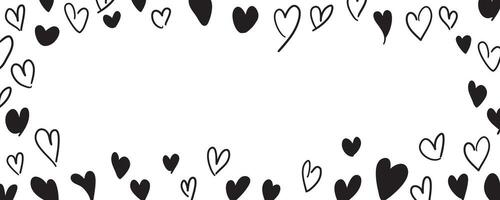 frame black doodle hearts banner template vector