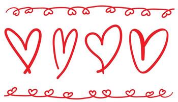 small red line doodle hearts set vector