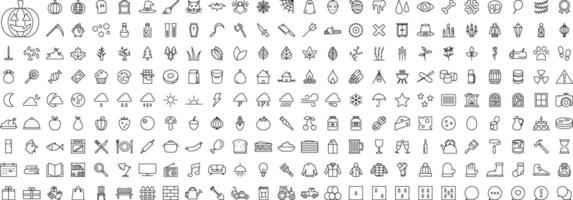Fall Autumn and Halloween Outlined Icon Megapack Set Editable Stroke vector