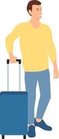 Smiling young man with suitcase. vector