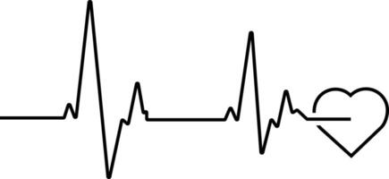 Outline heartbeat line and small stylized heart in black color. vector