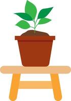 A flower pot with green plant standing on the bench. vector
