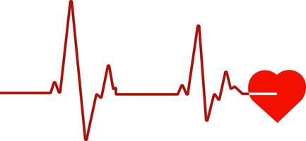 Heartbeat line and stylized small heart in red color. vector