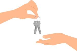 Hand giving two keys to another hand. vector