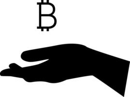 Silhouette of bitcoin sign above an outstretched hand. vector