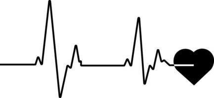 Heartbeat line and stylized small heart in black color. vector