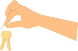 Hand holding two keys in cartoon style. vector