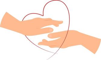 Two hands connected by heart. vector